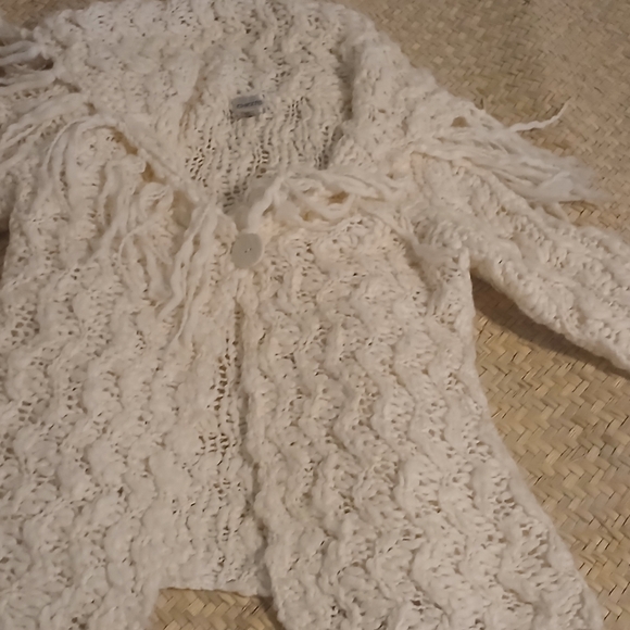 Chico's size 2, pre-owned,  pearl Women's Fringe Cardigan Sweaters Long Sleeve - Picture 2 of 9